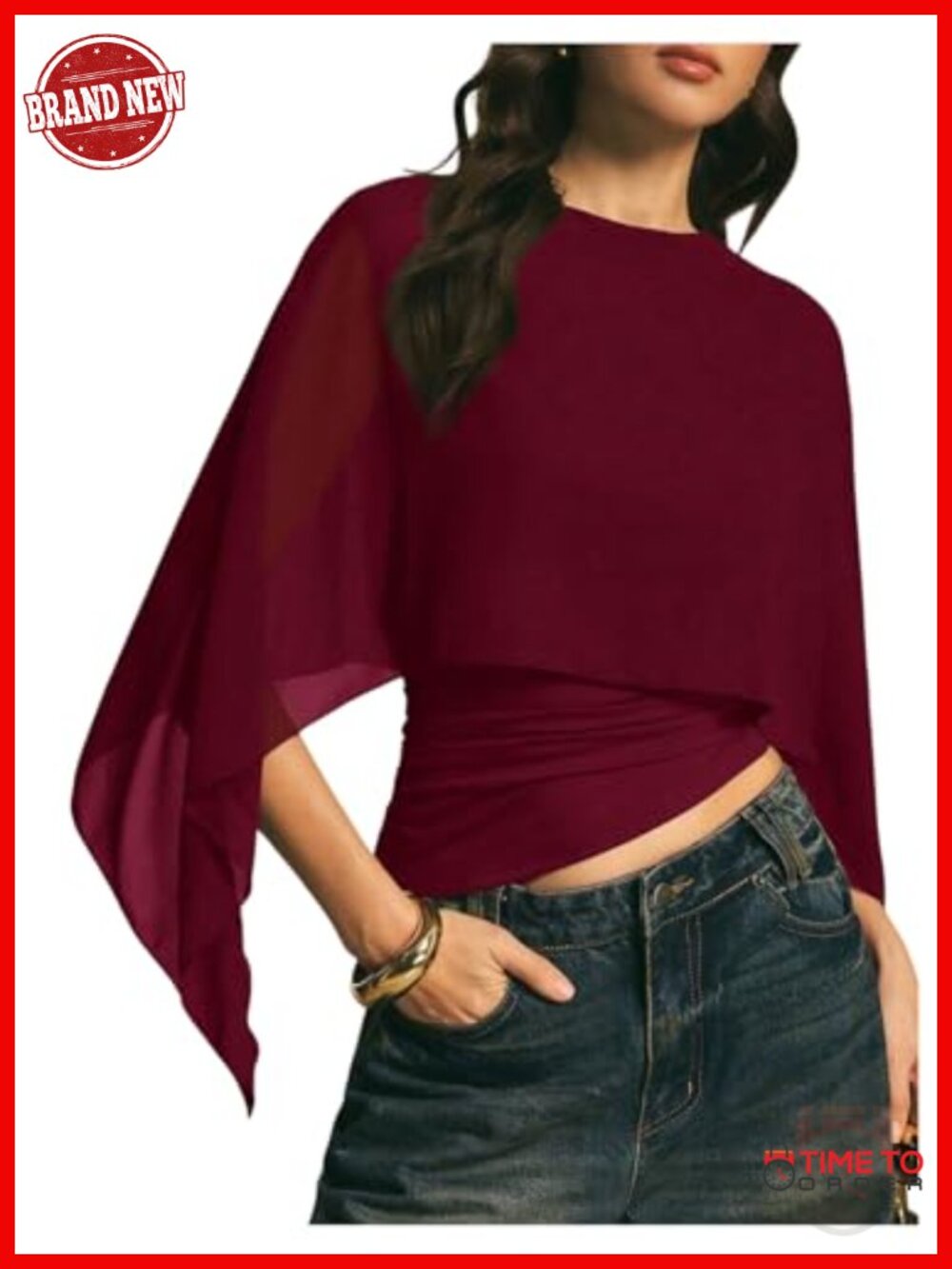 2 in 1 Double Layered Asymmetrical Sheer Chiffon Blouse Tunic Top